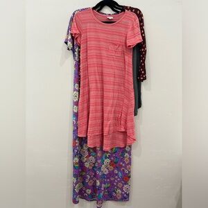 Women’s Lularoe LOT of 3! Floral Maxidress L, Tshirt dress S, Baseball Tee M